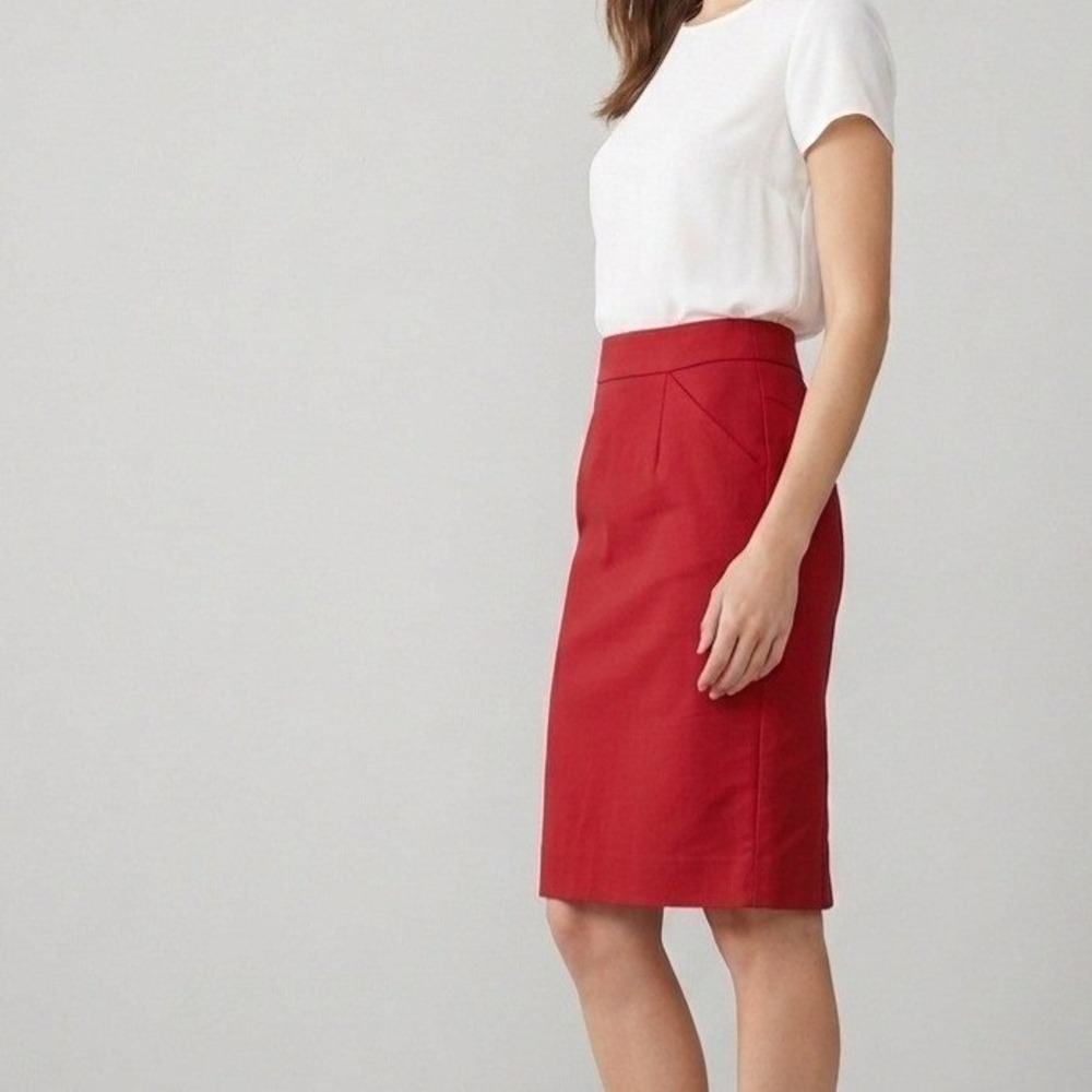 J.Crew Red Cotton Twill The Pencil Skirt Office Professional 4